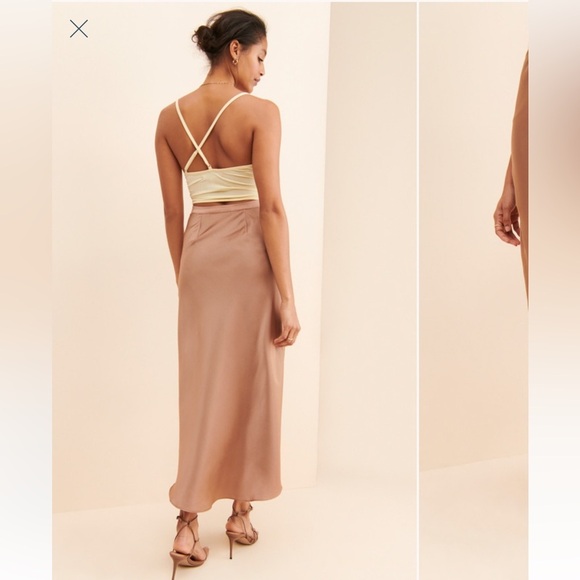 Bishop + Young Brown Midi Slip Skirt with Slit bias cut,size M - Picture 3 of 10